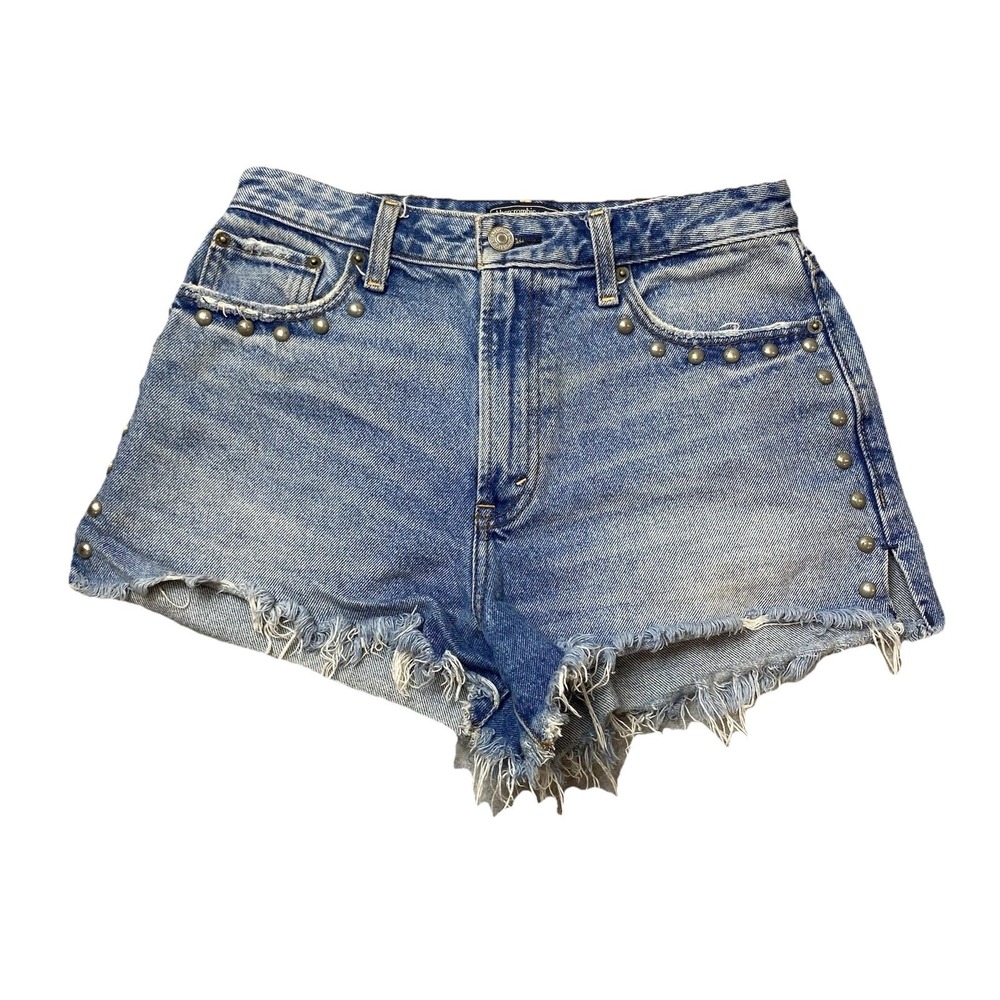 Abercrombie & Fitch Annie High Rise Studded Distressed Denim Cutoff Shorts 27